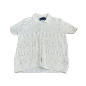 Vintage Liz Claiborne Women's White Knit Short Sleeve Cardigan Sweater Size S